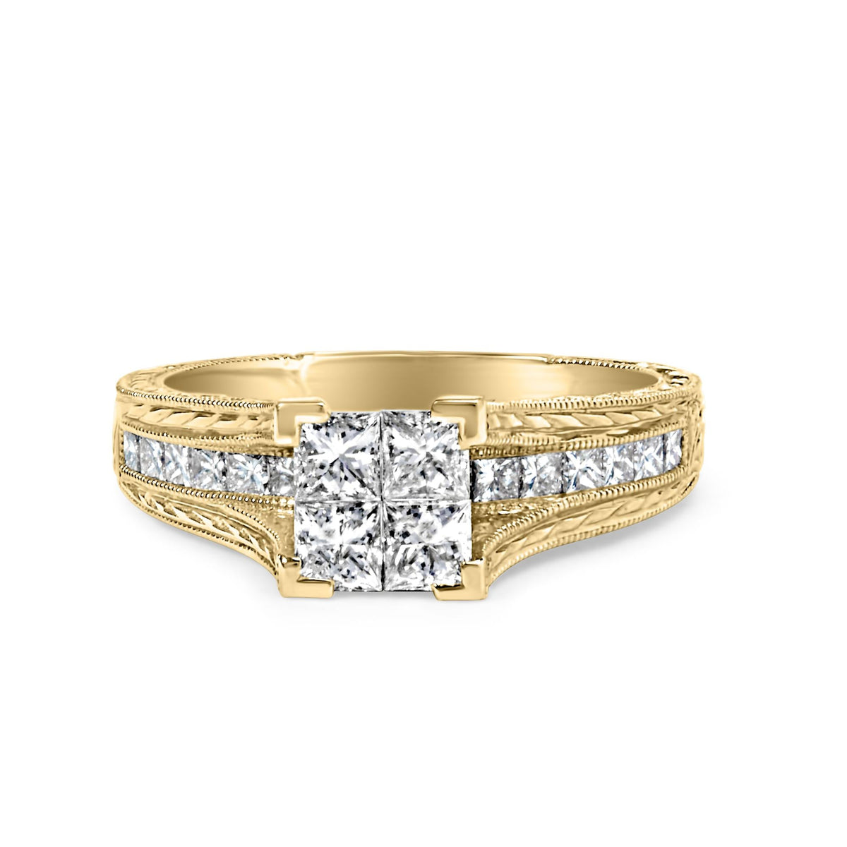 14K Yellow Gold 1.0 Cttw Princess Composite Diamond Engagement Ring (G-H Color, VS1-VS2 Clarity) - Size 7-0