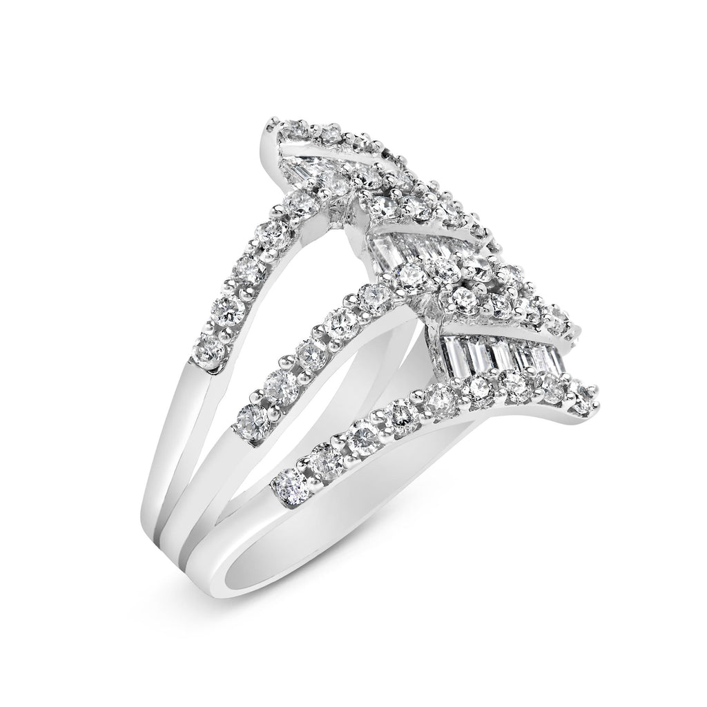 18K White Gold 1 3/4 Cttw Diamond Multi Crossover and Split Shank Cocktail Ring-3