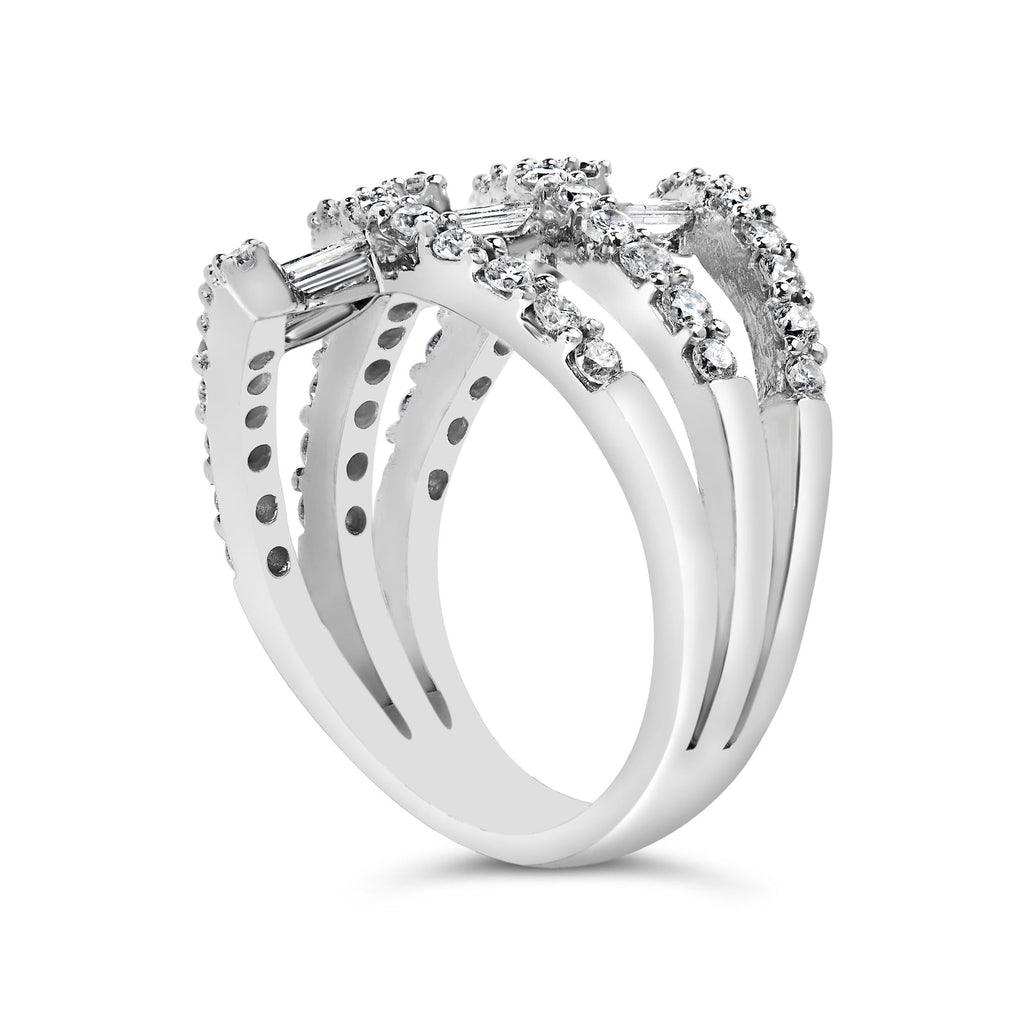 18K White Gold 1 3/4 Cttw Diamond Multi Crossover and Split Shank Cocktail Ring-4