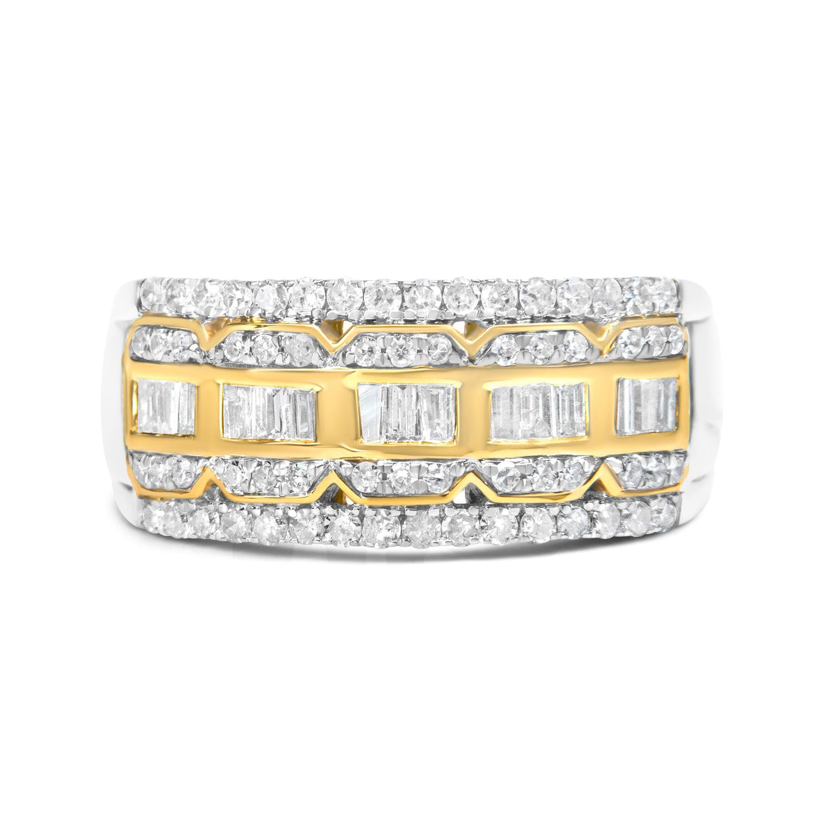 Art Deco Two-Tone Diamond Multi-Row Band Ring in 10K Gold