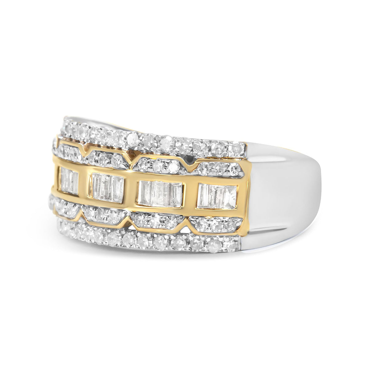 Art Deco Two-Tone Diamond Multi-Row Band Ring in 10K Gold