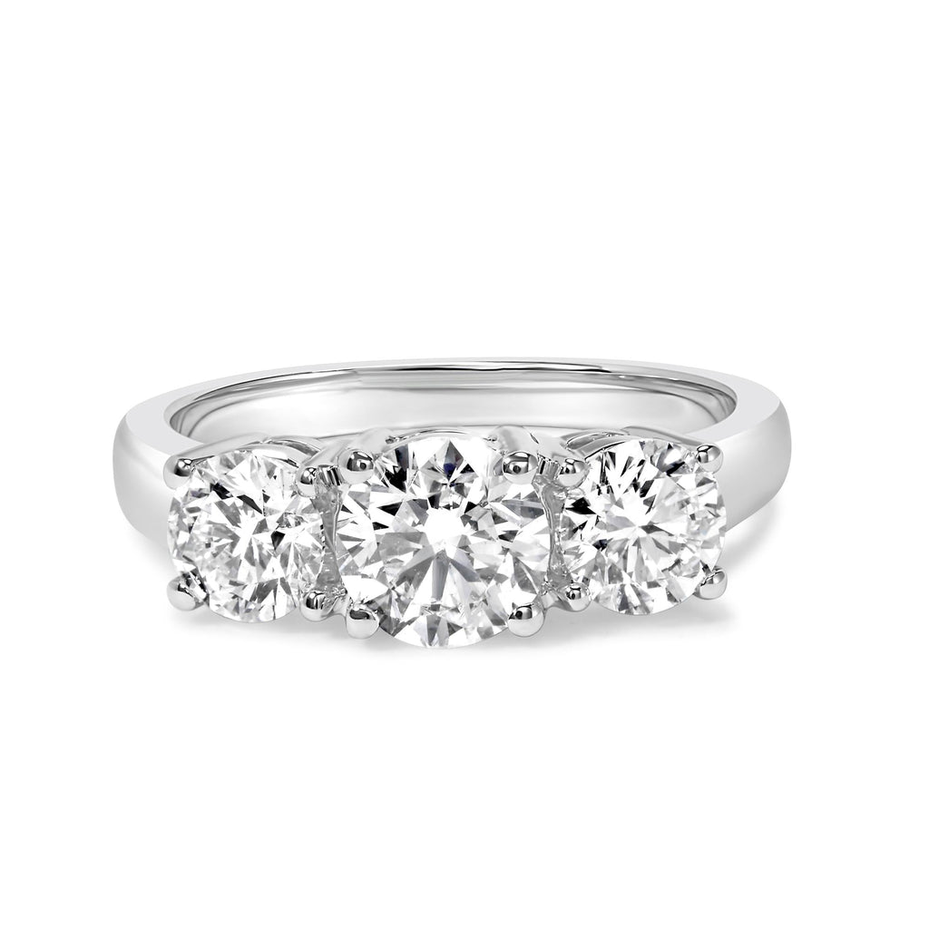 14K White Gold Lab Grown Diamond 3 Stone Ring Band (F-G Color, VS1-VS2 Clarity)-1