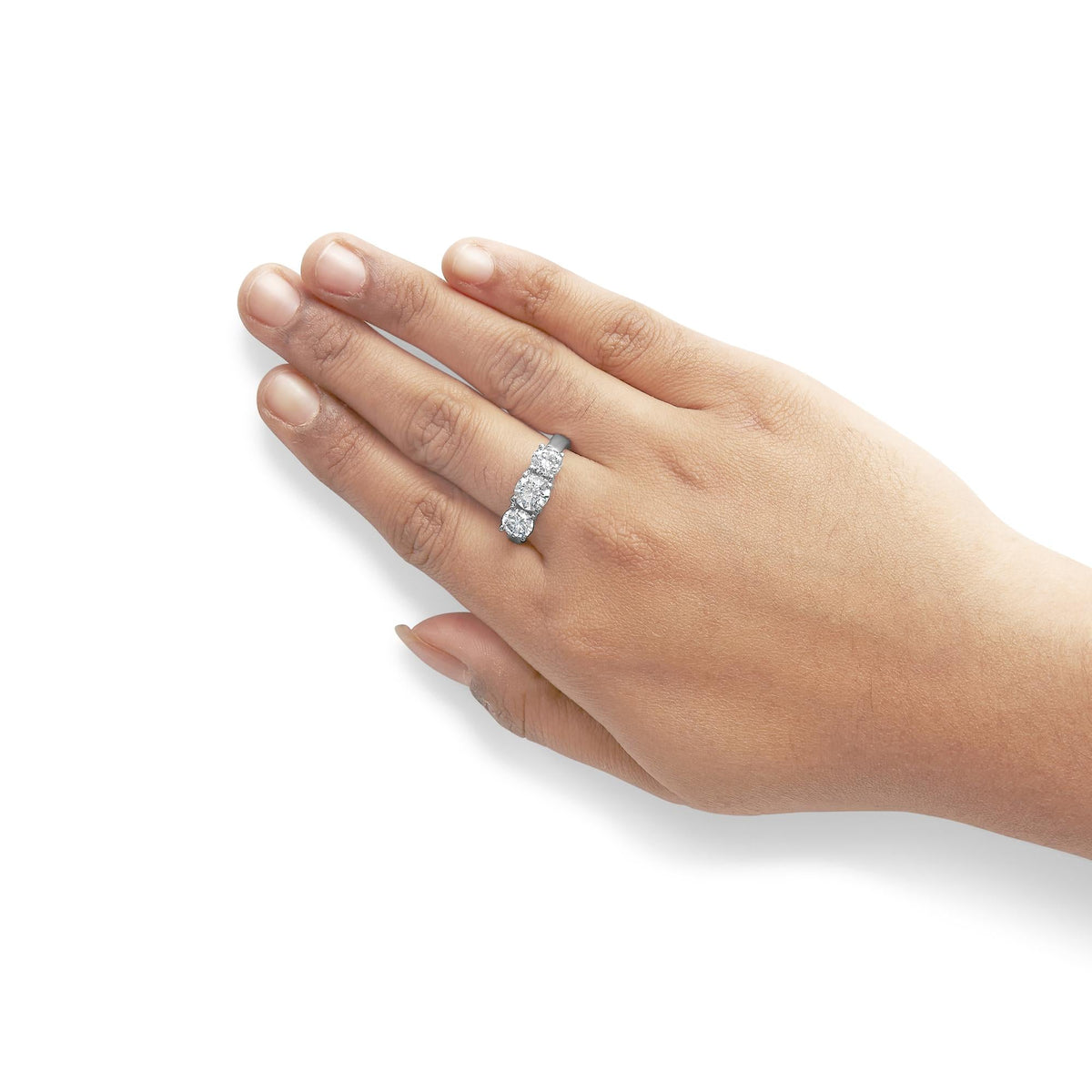14K White Gold Lab Grown Diamond 3 Stone Ring Band (F-G Color, VS1-VS2 Clarity)-4