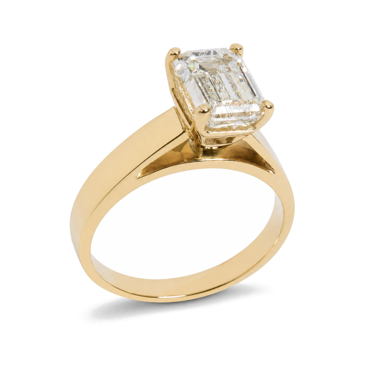 IGI Certified 14K Yellow Gold 2 Cttw Emerald-Cut Lab-Grown Diamond Wide Band Engagement Ring