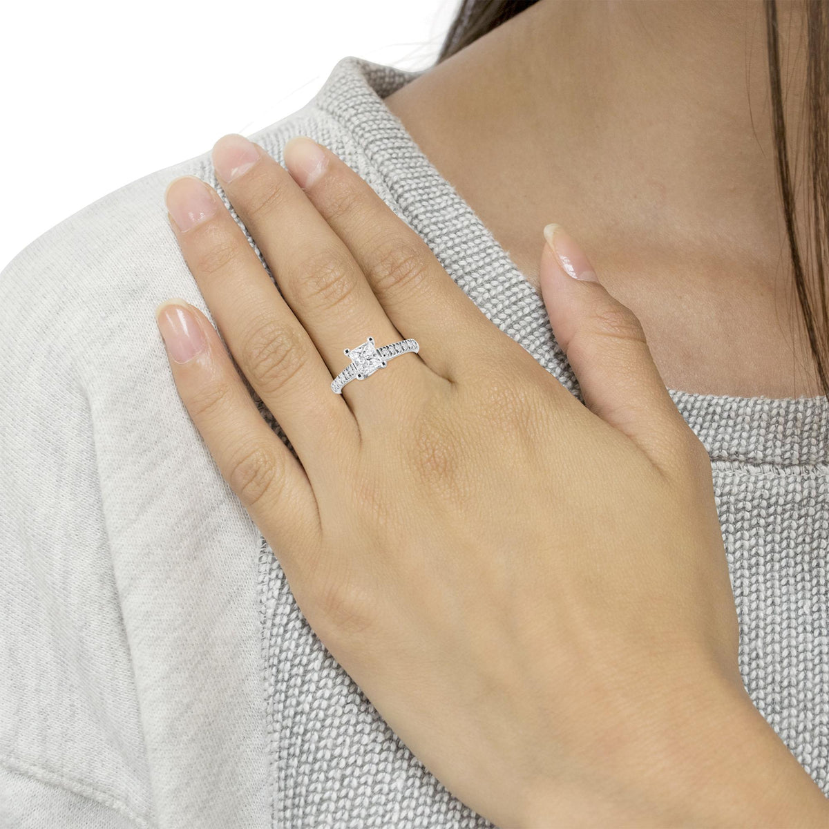14K White Gold 1 1/5 Cttw 4-Prong Set Princess Diamond Classic Engagement Ring-2
