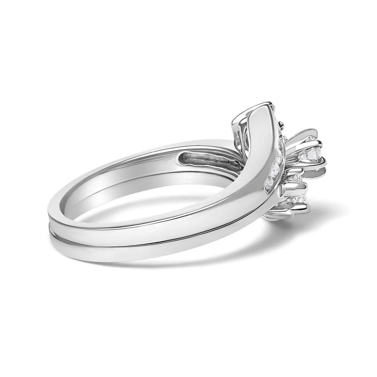 14K White Gold 3/8 Cttw Diamond Swirl Engagement Bridal Ring Set-1