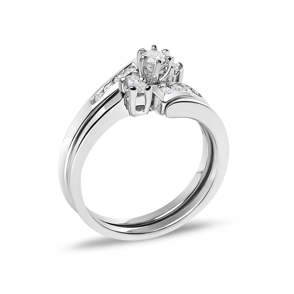 14K White Gold 3/8 Cttw Diamond Swirl Engagement Bridal Ring Set-3