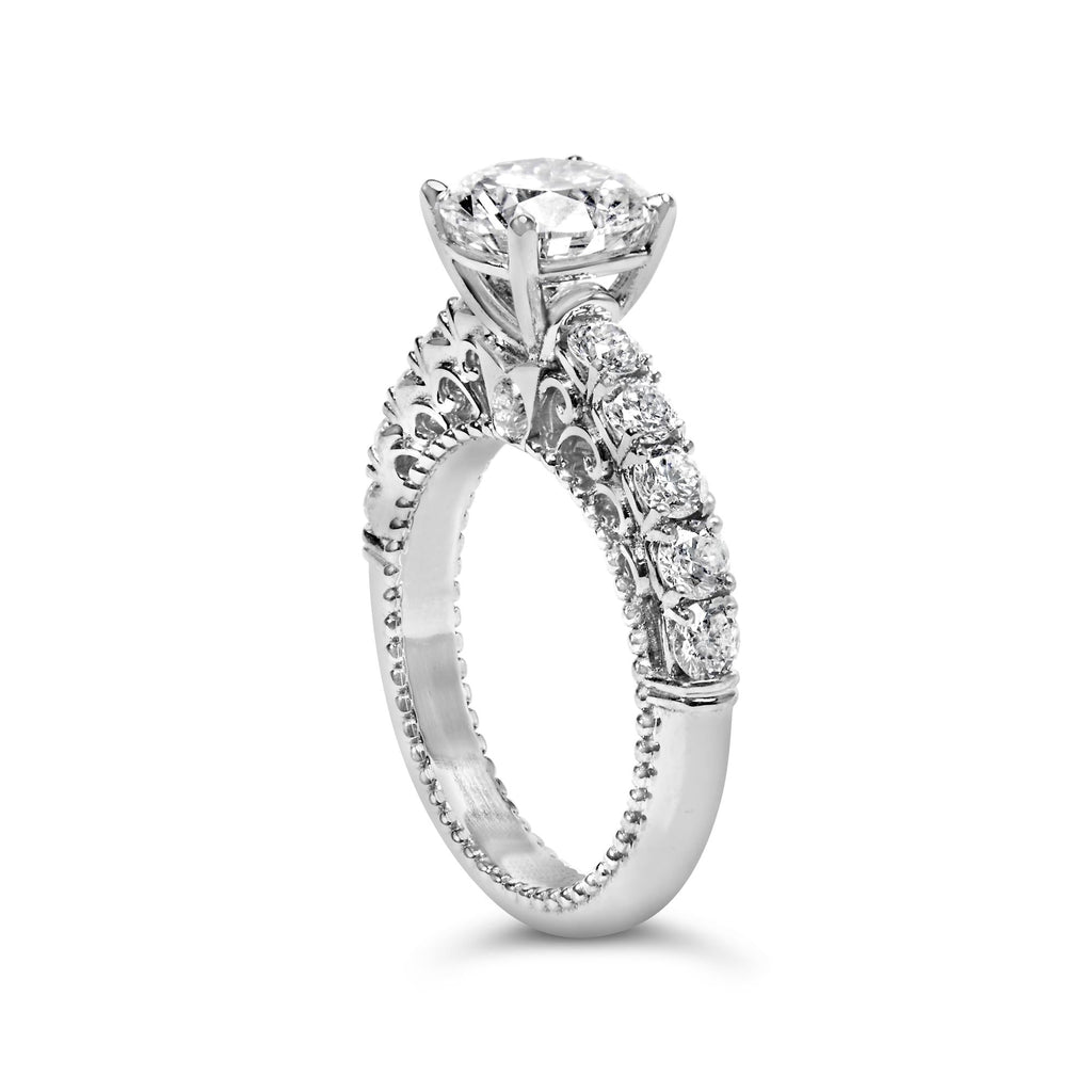 14K White Gold 3 1/5 Cttw Lab Grown Diamond Vintage Style Engagement Ring-4