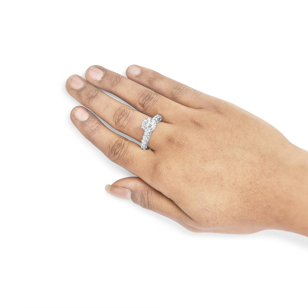 14K White Gold 3 1/5 Cttw Lab Grown Diamond Vintage Style Engagement Ring-2