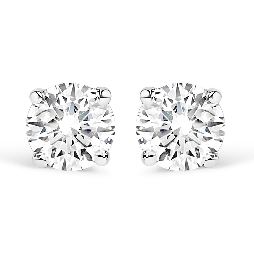 AGS Certified 14K White Gold 1.0 Cttw 4-Prong Set Brilliant Round-Cut Solitaire Diamond Push Back Stud Earrings (F-G Color, SI2-I1 Clarity)