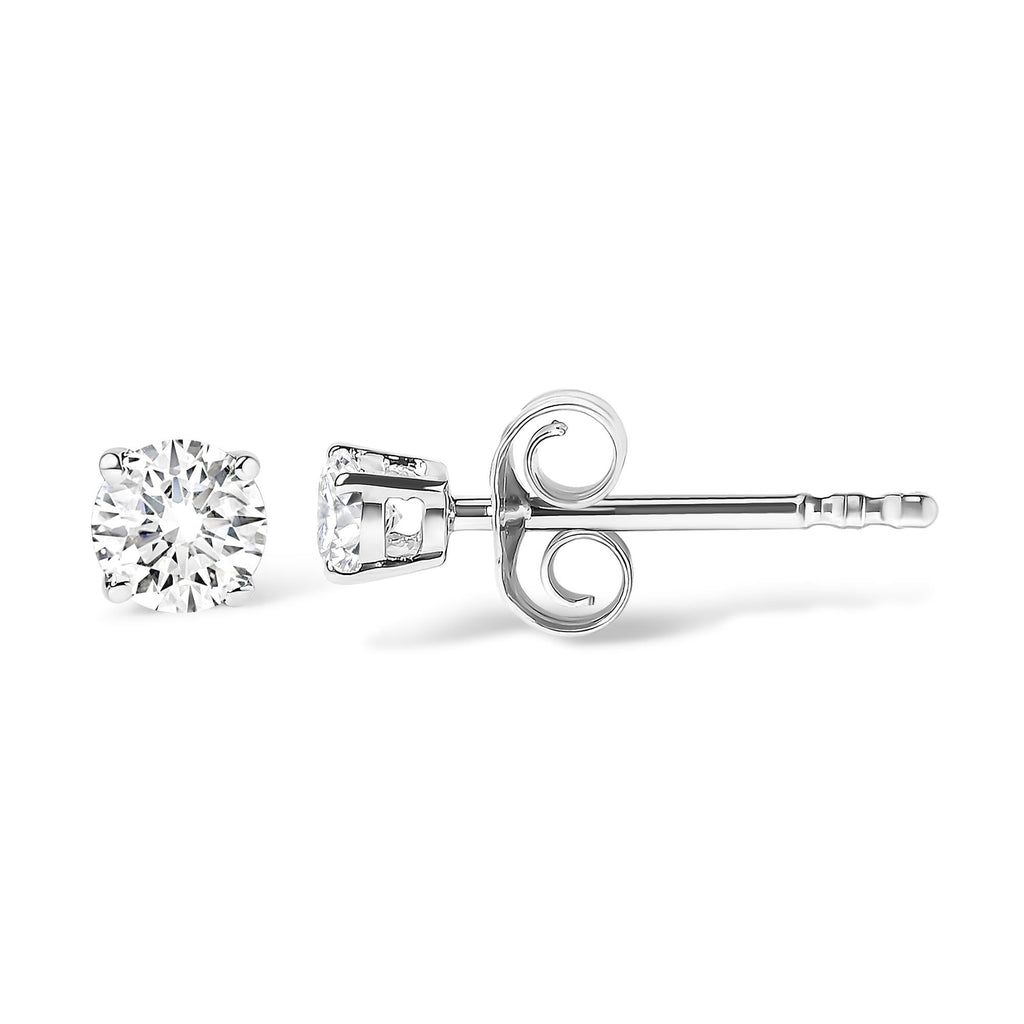 AGS Certified 14K White Gold 1.0 Cttw 4-Prong Set Brilliant Round-Cut Solitaire Diamond Push Back Stud Earrings (G-H Color, SI2-I1 Clarity)