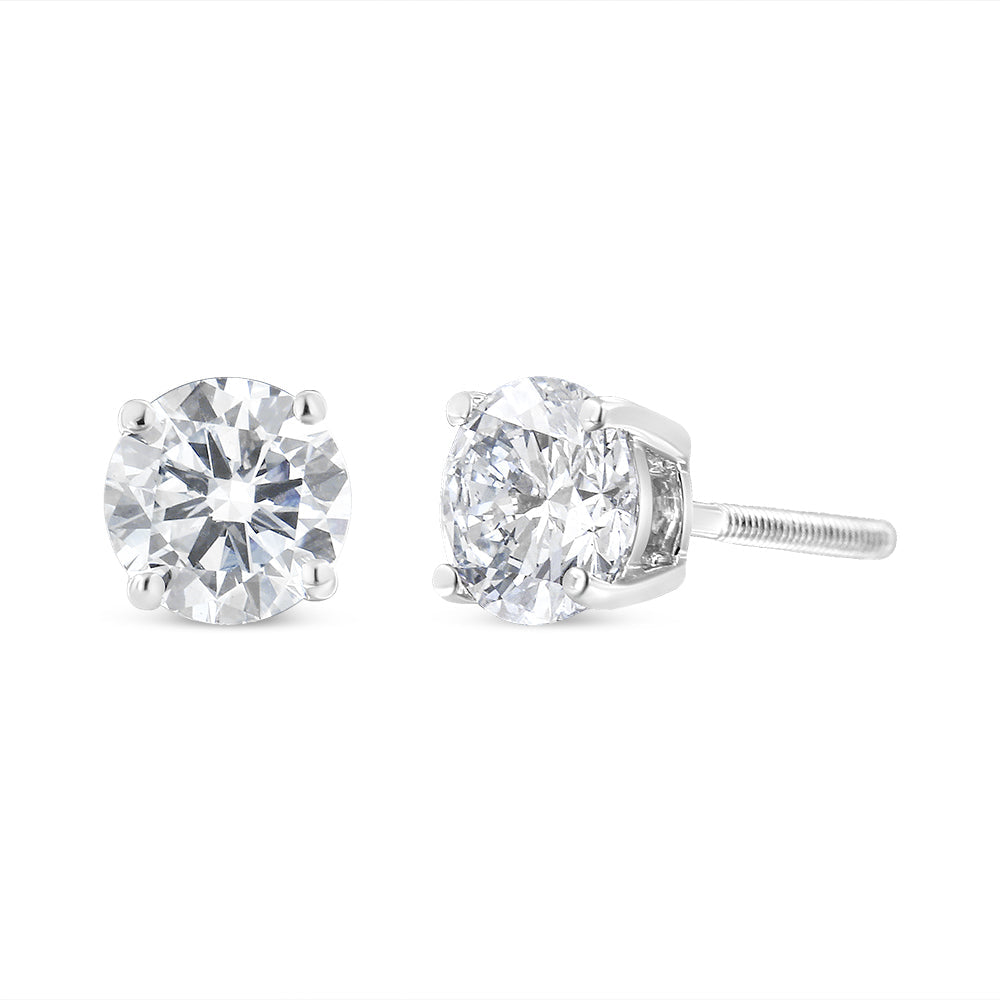 Certified Diamond Solitaire Stud Earrings in 14K White Gold
