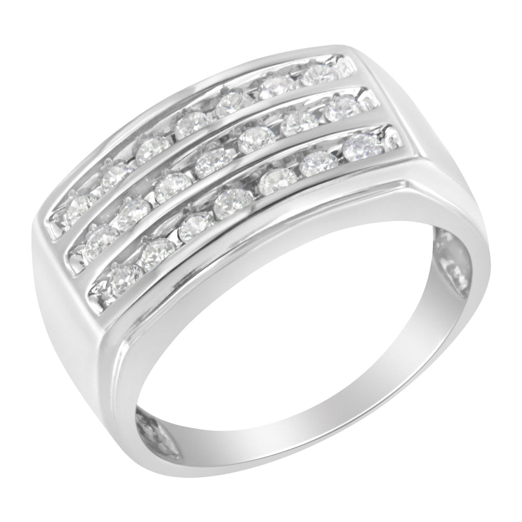 Men's Three-Row Diamond Channel Band Ring in 14K White Gold