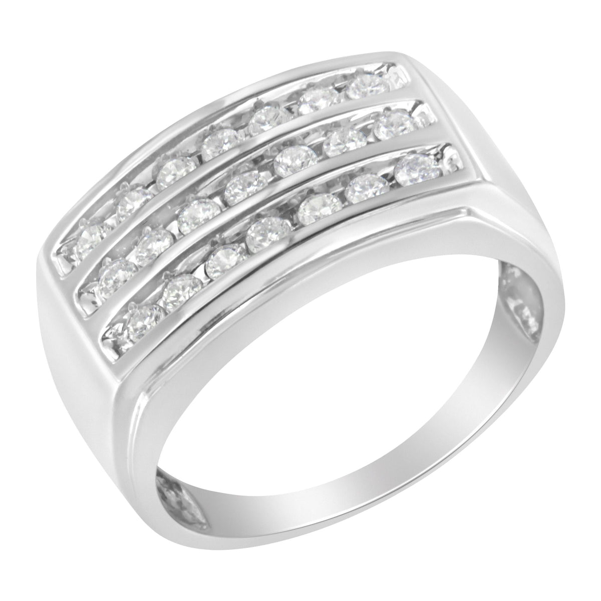 Men's Three-Row Diamond Channel Band Ring in 14K White Gold