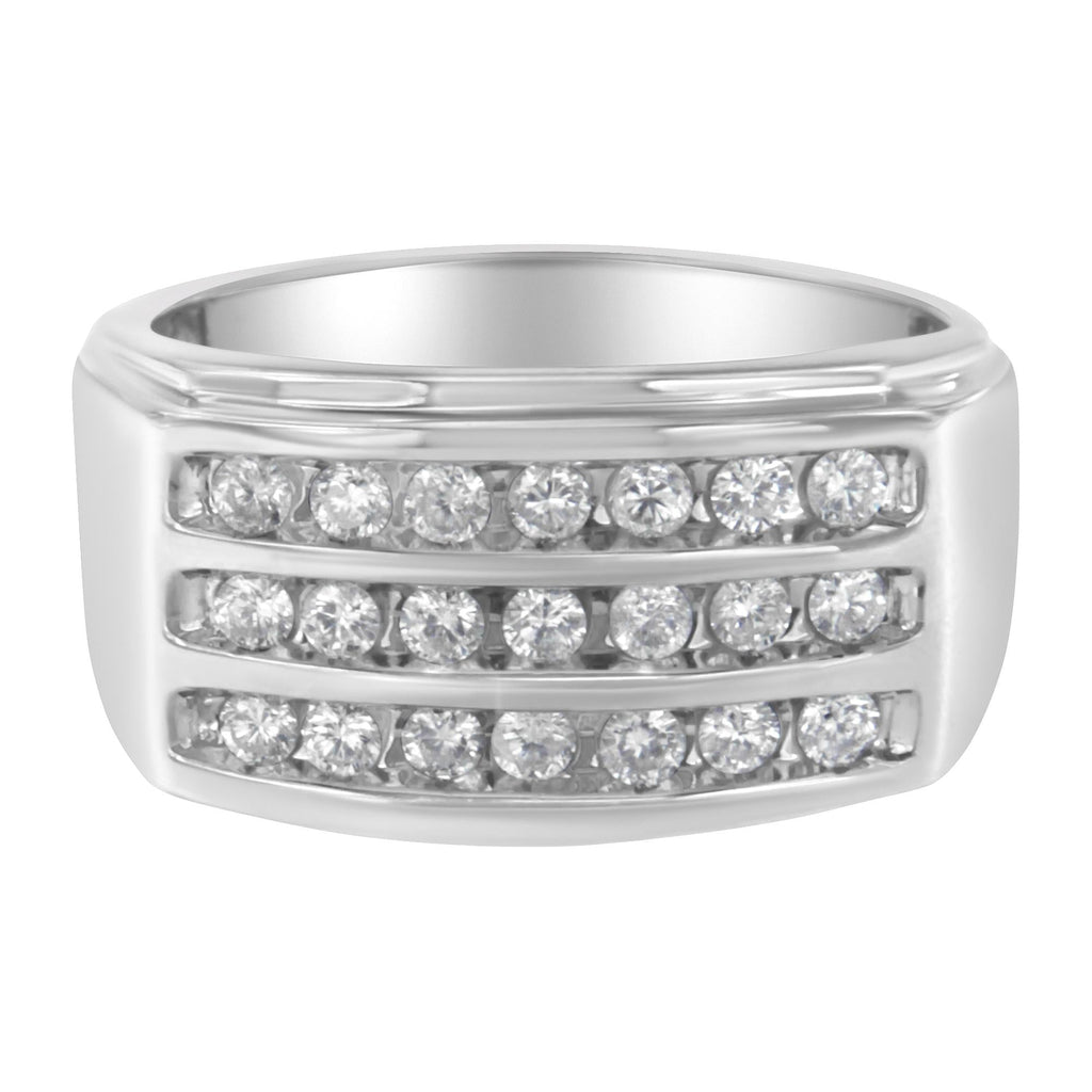 Men's Three-Row Diamond Channel Band Ring in 14K White Gold