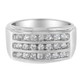 Men's Three-Row Diamond Channel Band Ring in 14K White Gold