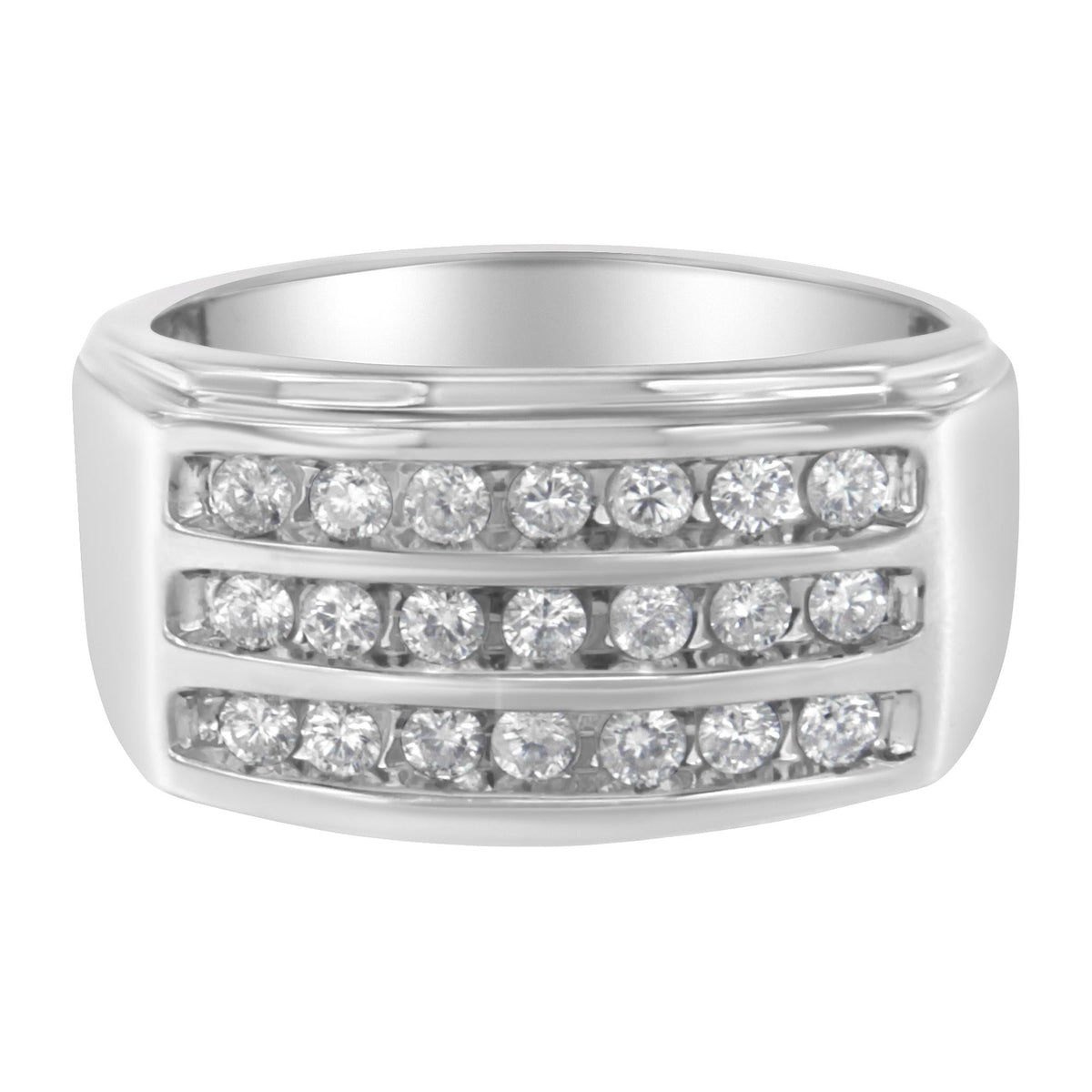 Men's Three-Row Diamond Channel Band Ring in 14K White Gold