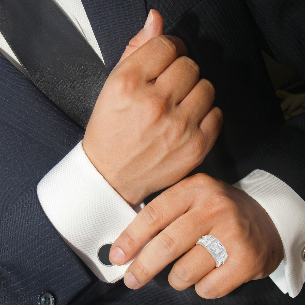 Men's Diamond Cluster Ring in 14K White Gold