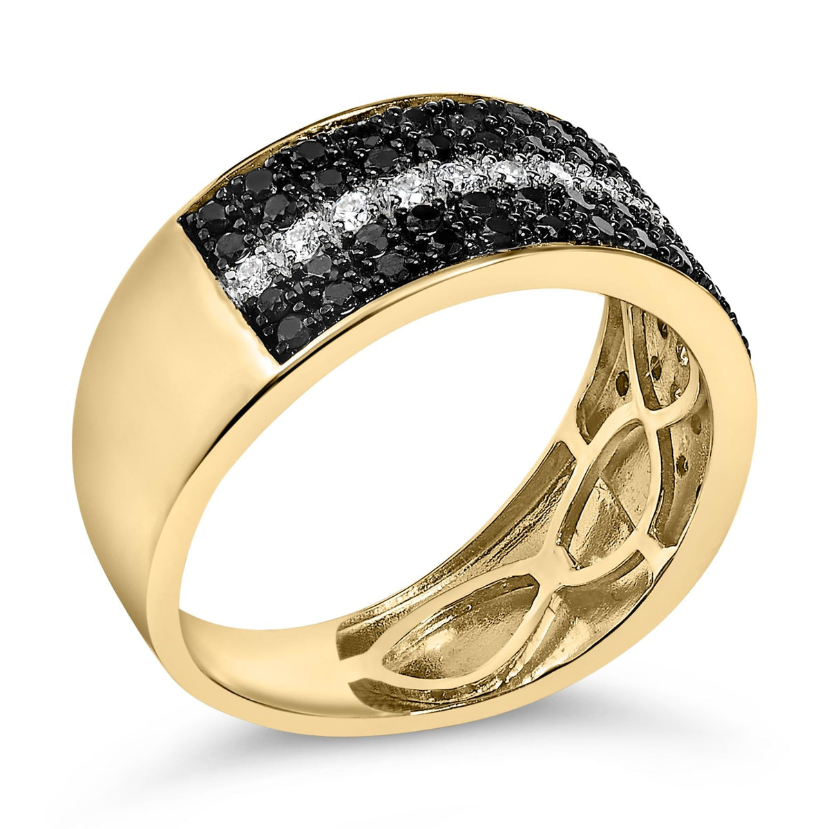 Men's 10K Yellow Gold 1.00 Cttw White and Black Diamond Cluster Ring
