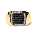 Men's Black & White Diamond Cushion Cluster Statement Ring in 10K Yellow Gold