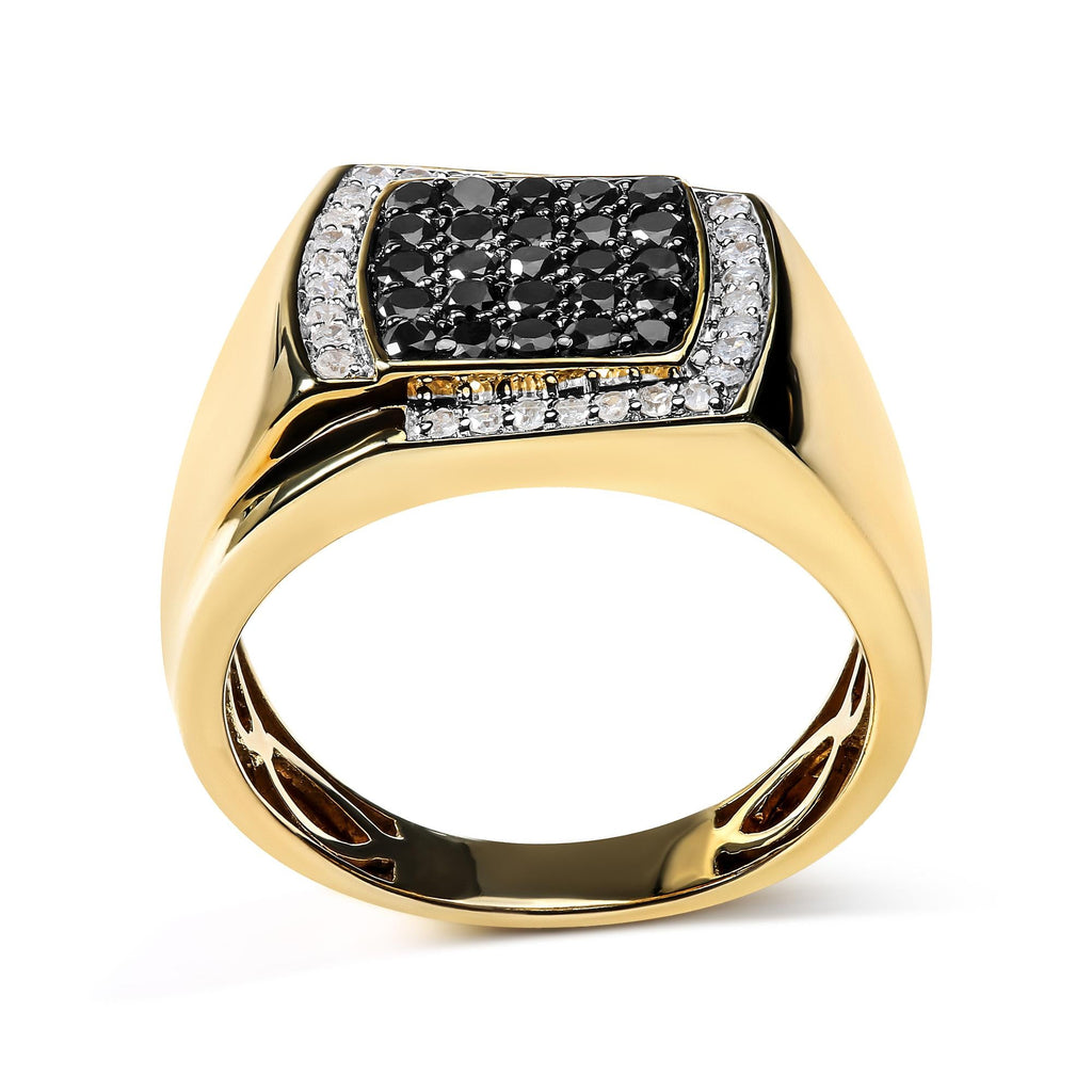 Men's Black & White Diamond Cushion Cluster Statement Ring in 10K Yellow Gold
