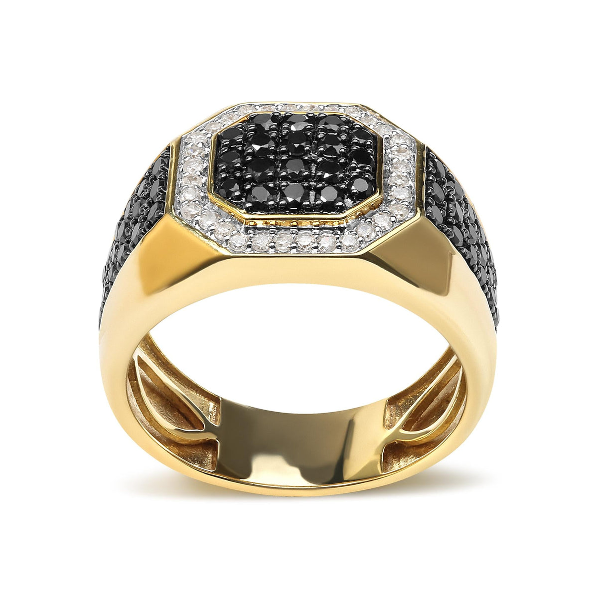 Men's Black & White Diamond Octagonal Halo Ring in 10K Yellow Gold
