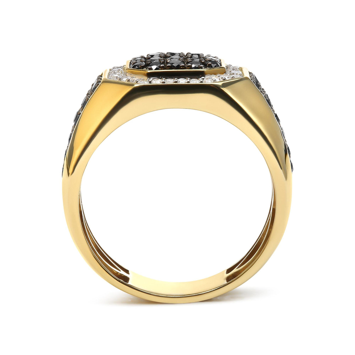 Men's Black & White Diamond Octagonal Halo Ring in 10K Yellow Gold