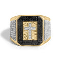 Men's White & Black Diamond Cross Signet Ring in 10K Yellow Gold