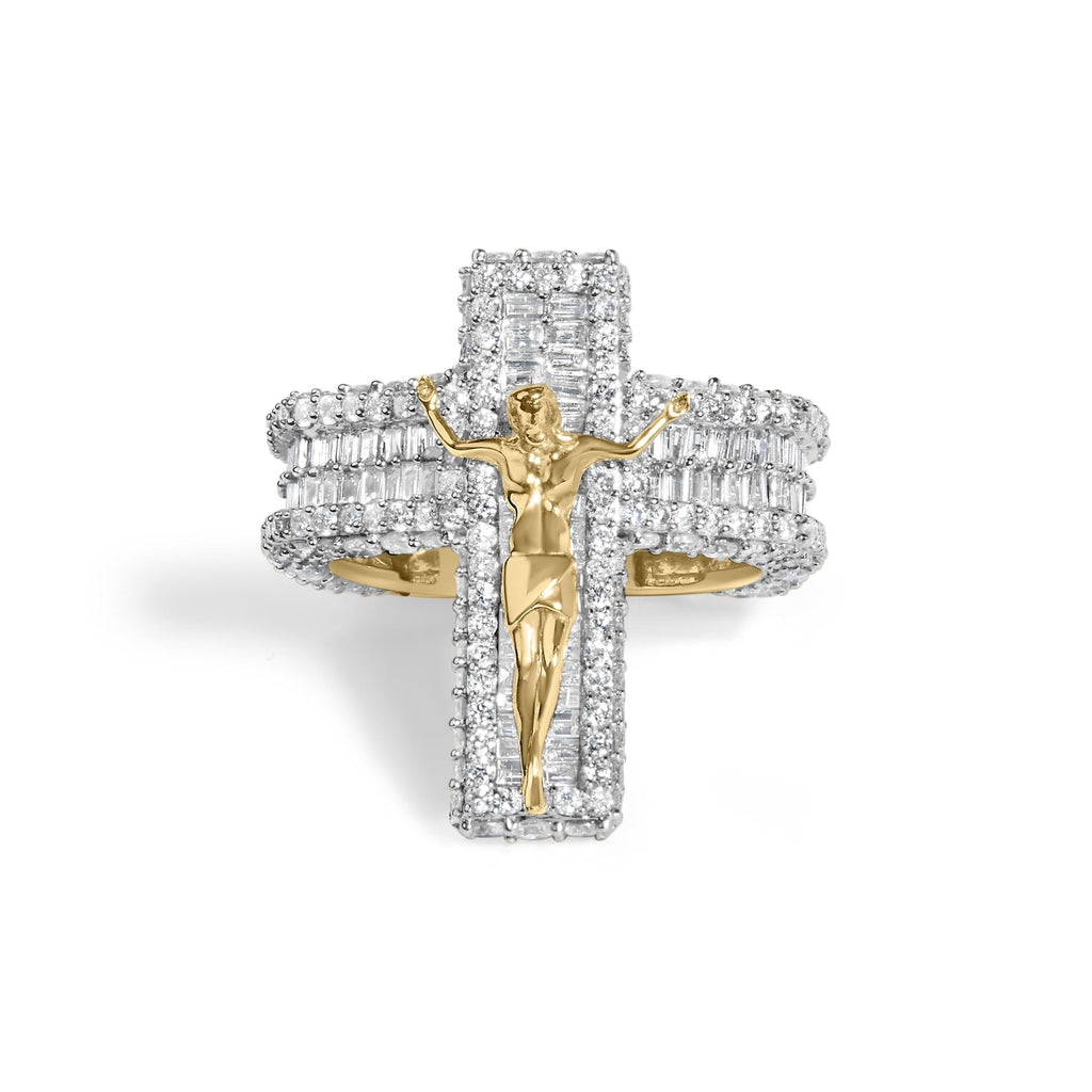 Men's Diamond Crucifix Cross Cocktail Ring in 10K Yellow Gold