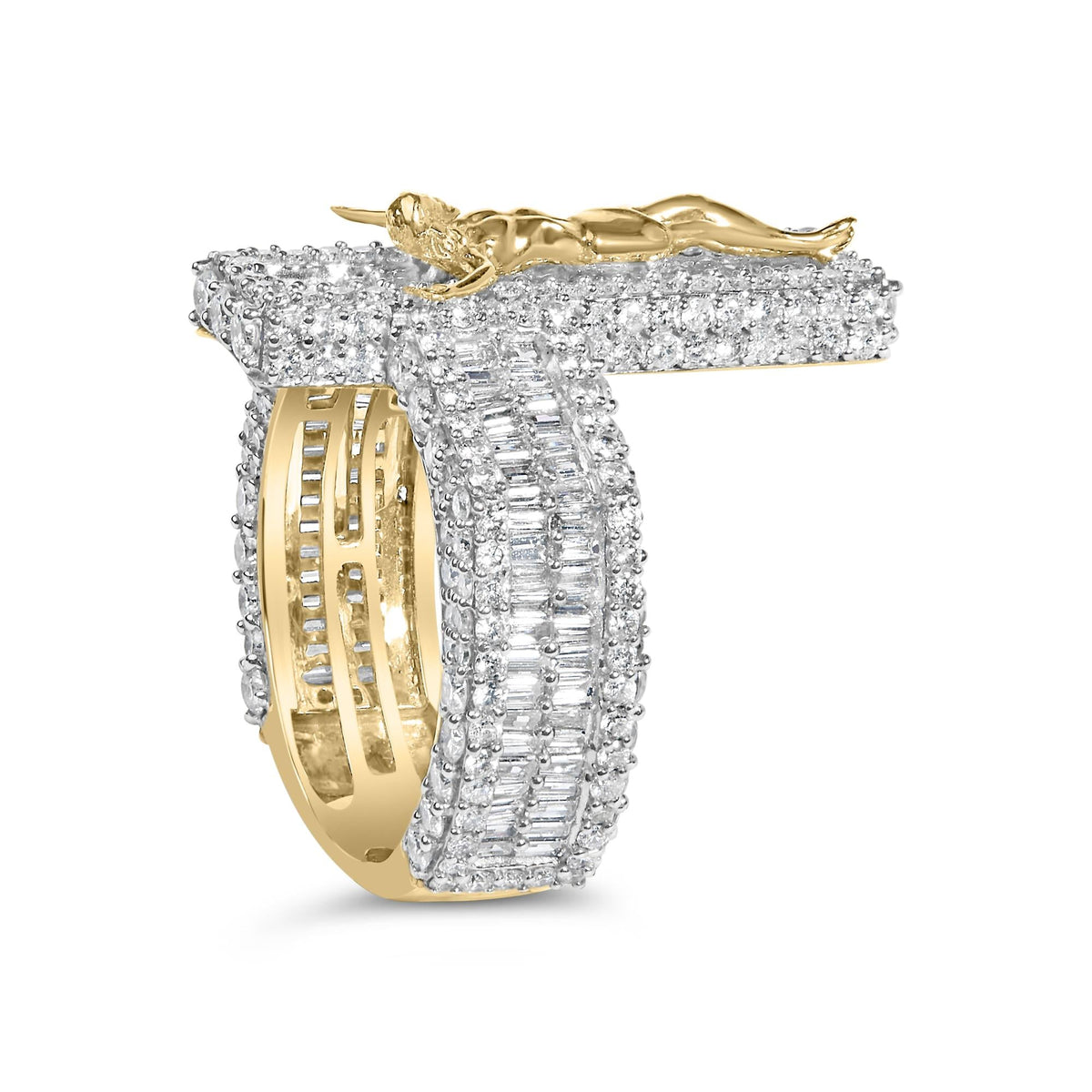 Men's Diamond Crucifix Cross Cocktail Ring in 10K Yellow Gold