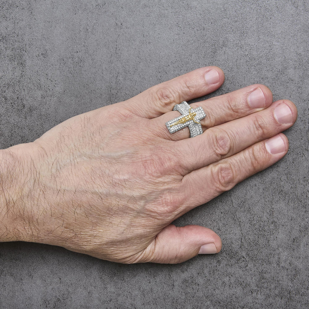Men's Diamond Crucifix Cross Cocktail Ring in 10K Yellow Gold