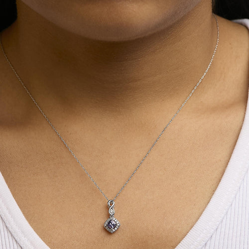 10K White Gold Tanzanite & Diamond Accent Cushion Pendant Necklace