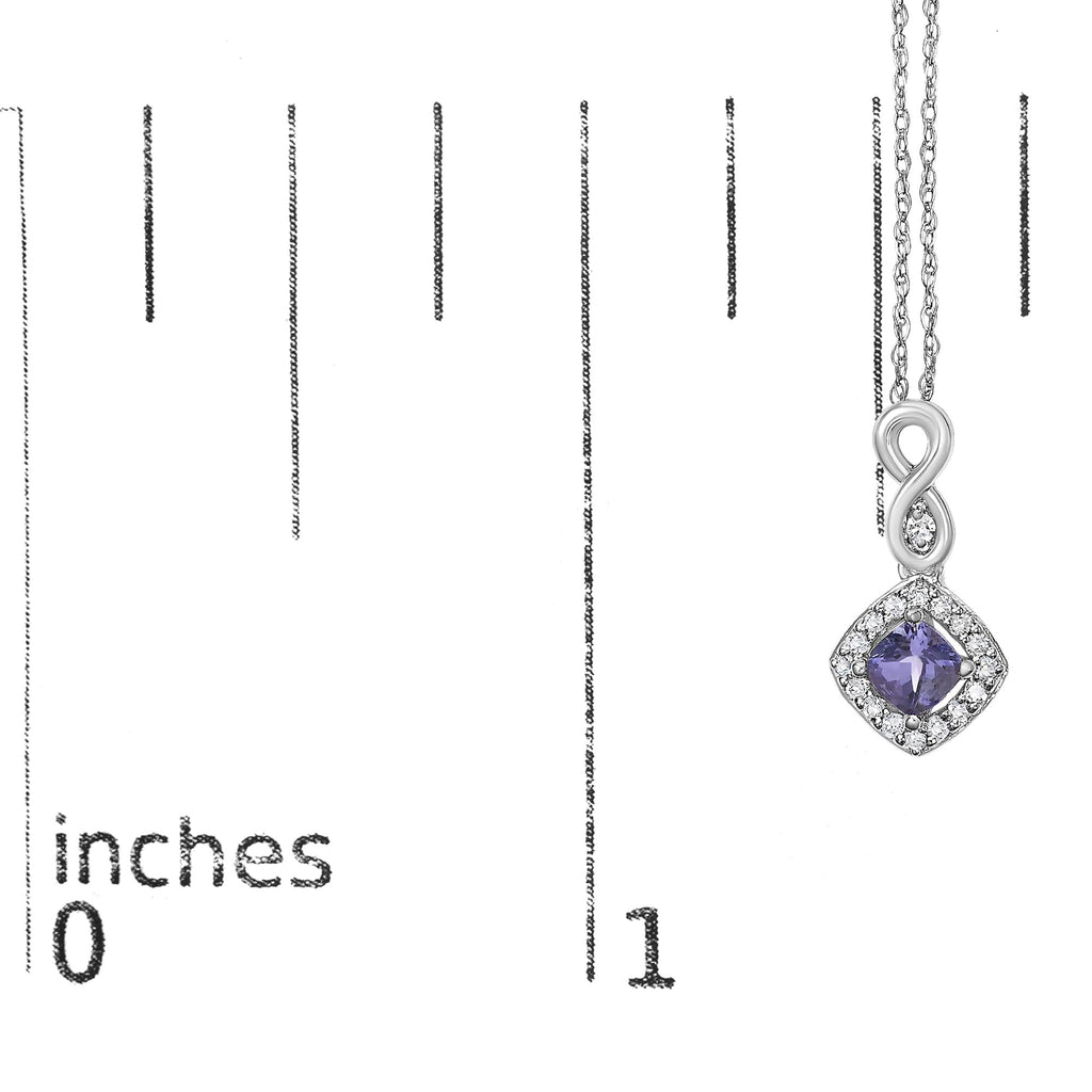 10K White Gold Tanzanite & Diamond Accent Cushion Pendant Necklace