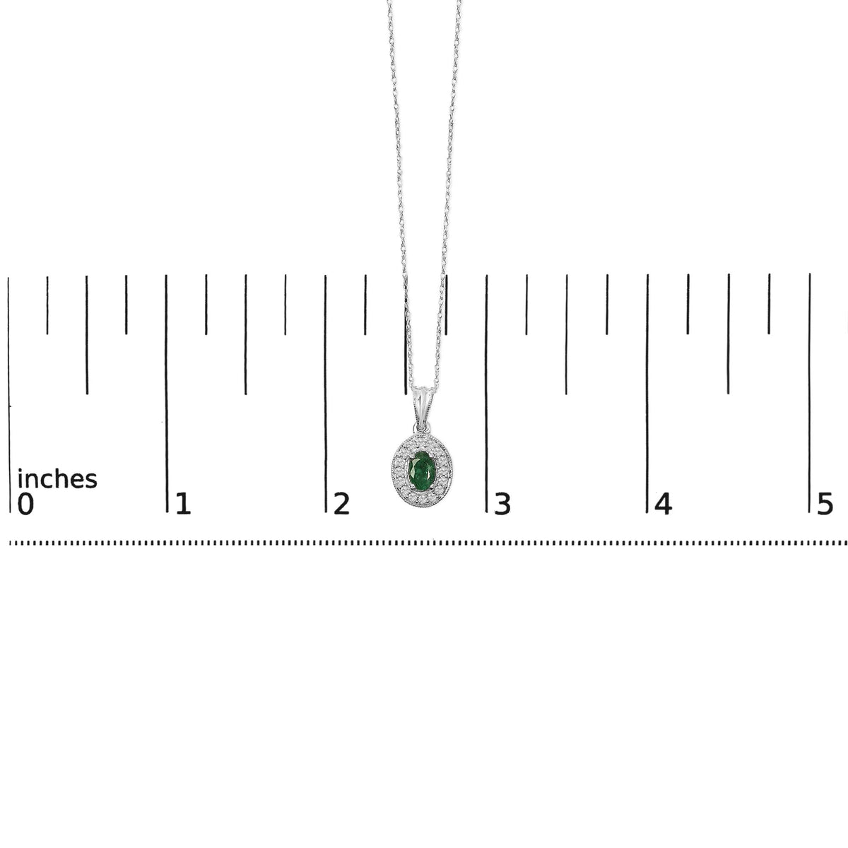 14K White Gold Oval Emerald & Diamond Halo Pendant Necklace
