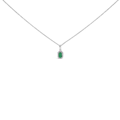 10K White Gold Gemstone & Diamond Halo Octagonal Pendant Necklace
