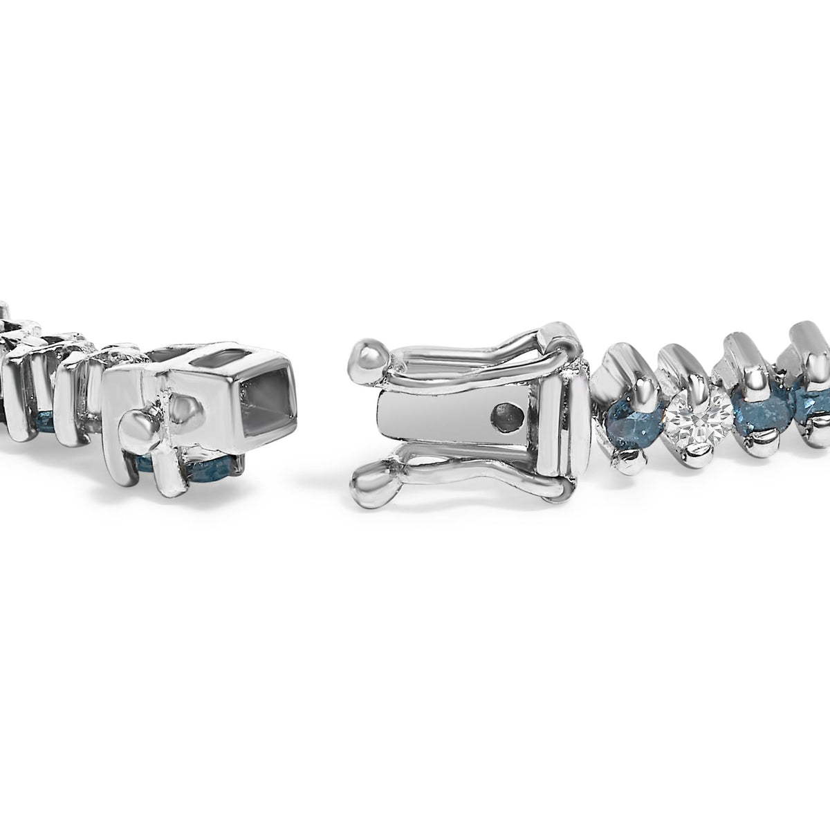 14K White Gold Round-Cut white and Blue Diamond Fashion Bracelet (3.70 cttw, H-I Color, SI1-SI2 Clarity)