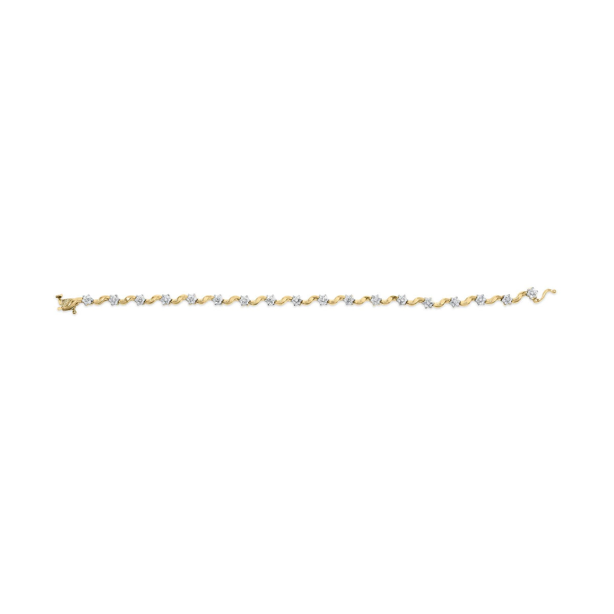 10k Yellow Gold 1.00 Cttw Round-Cut Diamond Floral S-Link 7.50" Bracelet (I-J Color, I2-I3 Clarity)