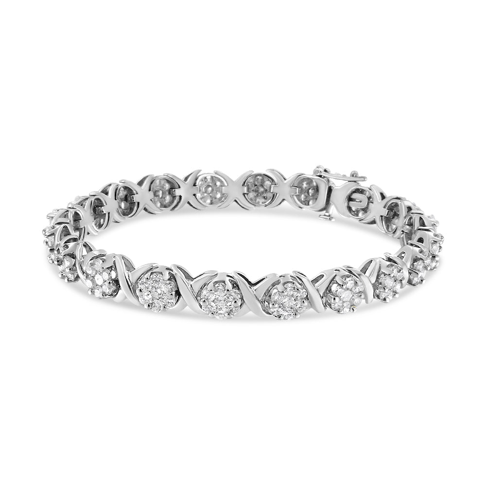 Diamond Cluster & X-Link Tennis Bracelet in 14K White Gold