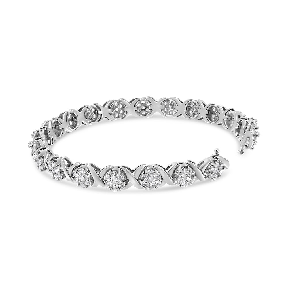 Diamond Cluster & X-Link Tennis Bracelet in 14K White Gold
