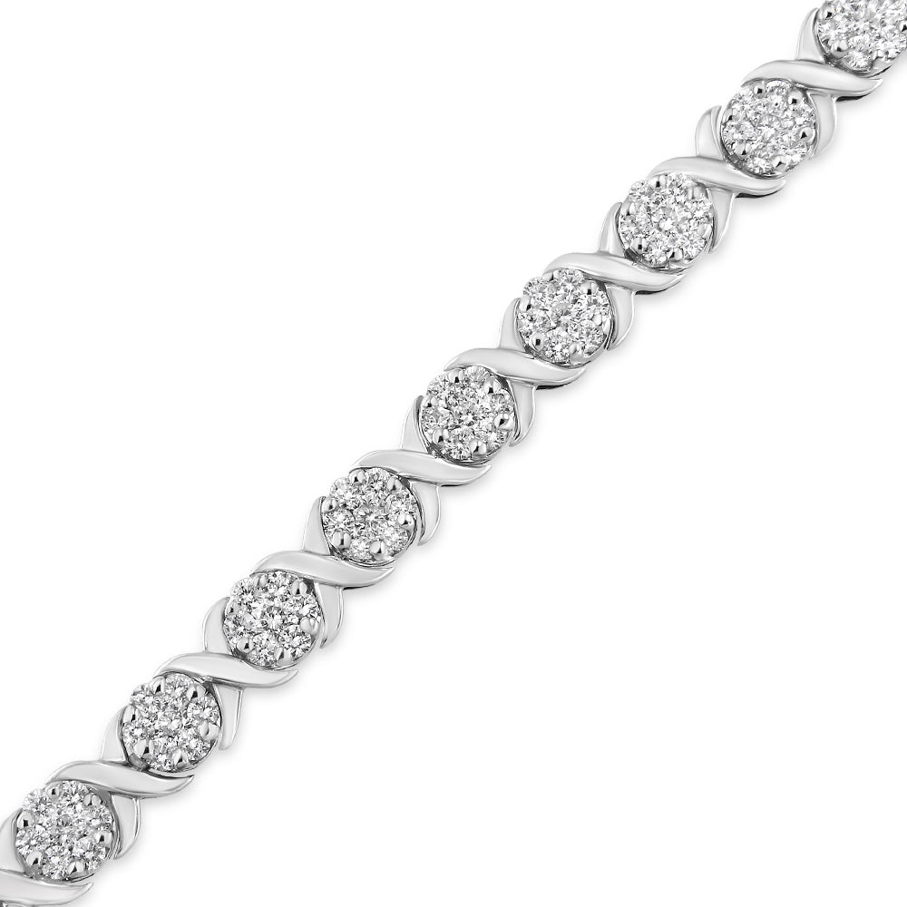 Diamond Cluster & X-Link Tennis Bracelet in 14K White Gold