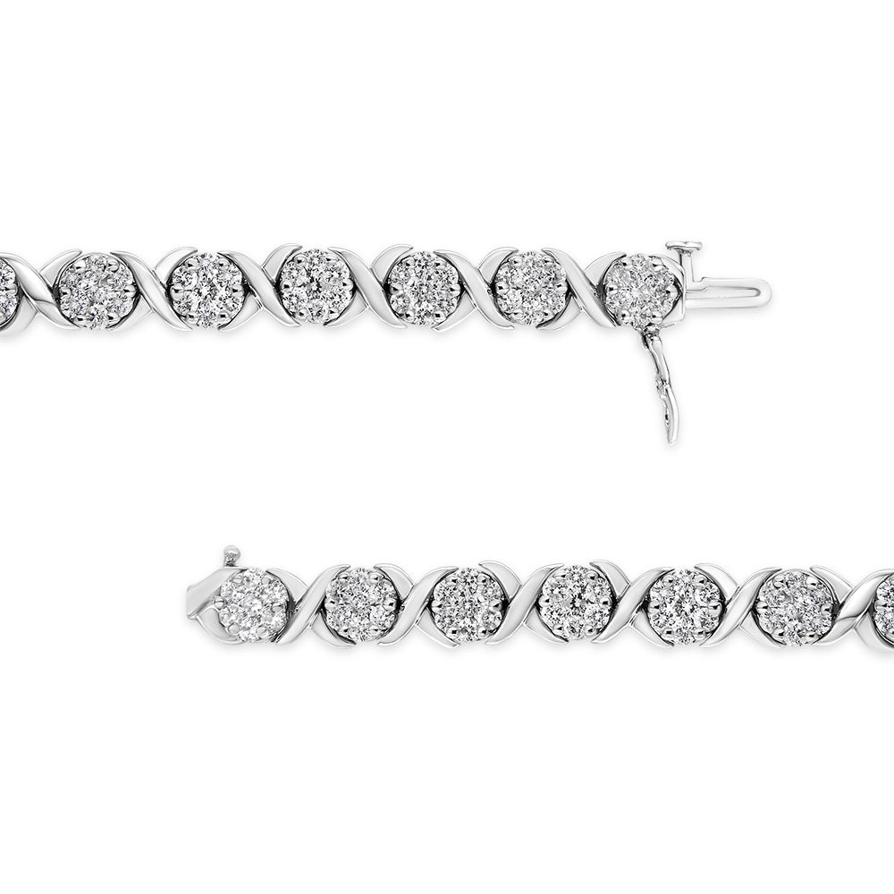Diamond Cluster & X-Link Tennis Bracelet in 14K White Gold