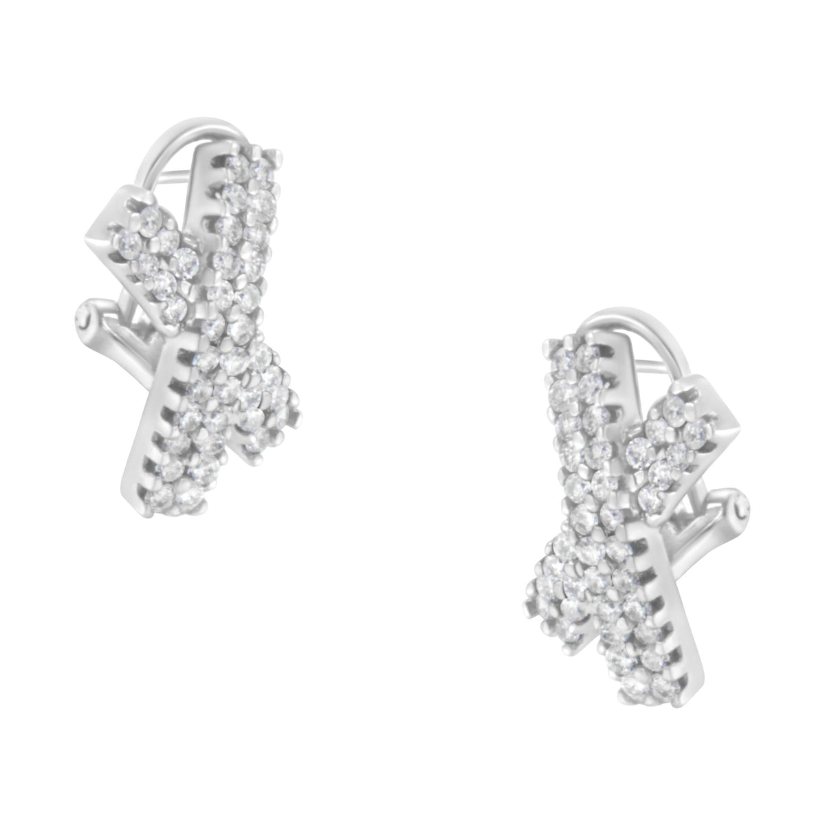 14K White Gold 2.0 Cttw Round-Brilliant Cut Diamond Domed X Shaped Omega Back Stud Earrings (H-I Color, I1-I2 Clarity)
