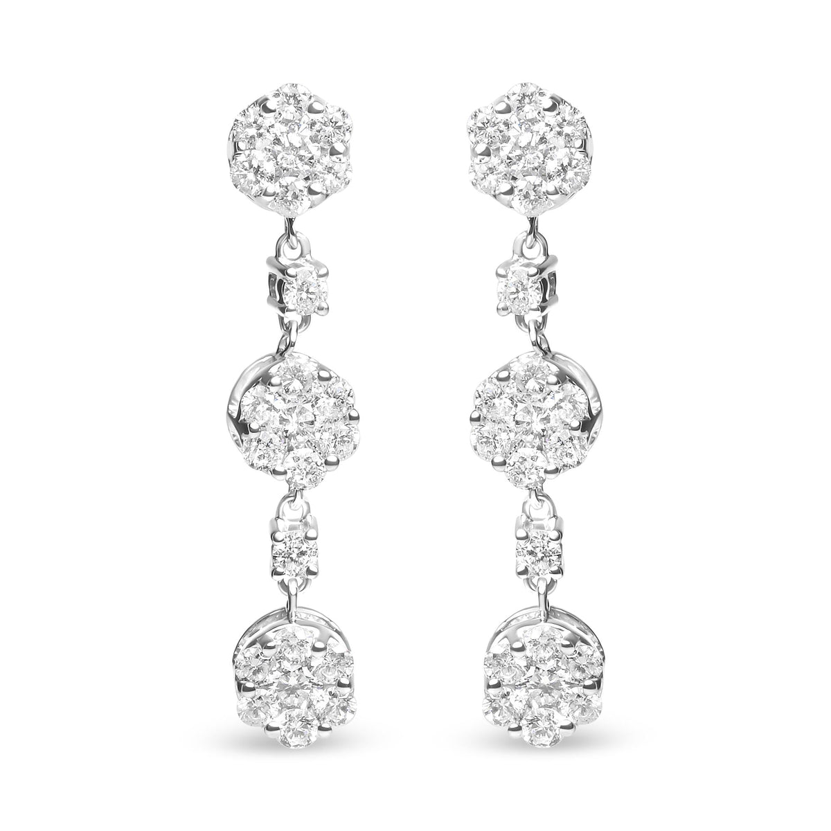 Diamond Composite Floral Drop Earrings in 14K White Gold