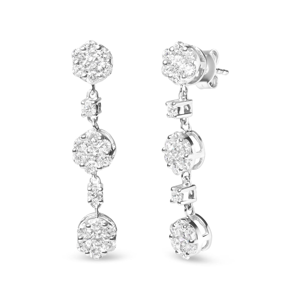 Diamond Composite Floral Drop Earrings in 14K White Gold