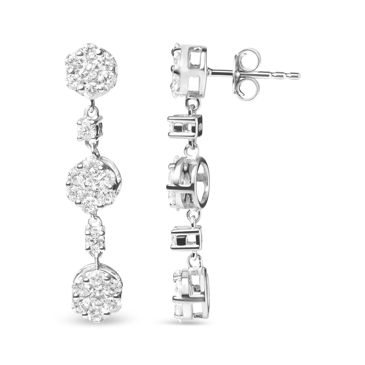 Diamond Composite Floral Drop Earrings in 14K White Gold