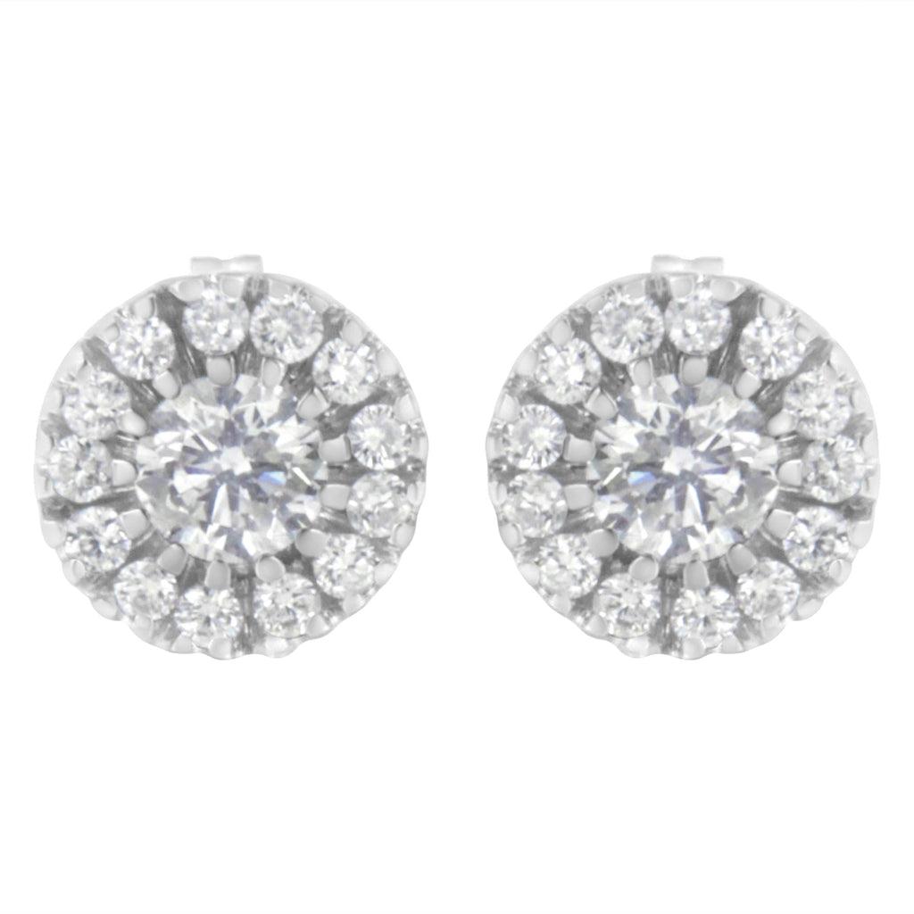 14k White Gold 1 cttw Diamond Halo Stud Earrings (I-J Clarity, I1-I2 Color)