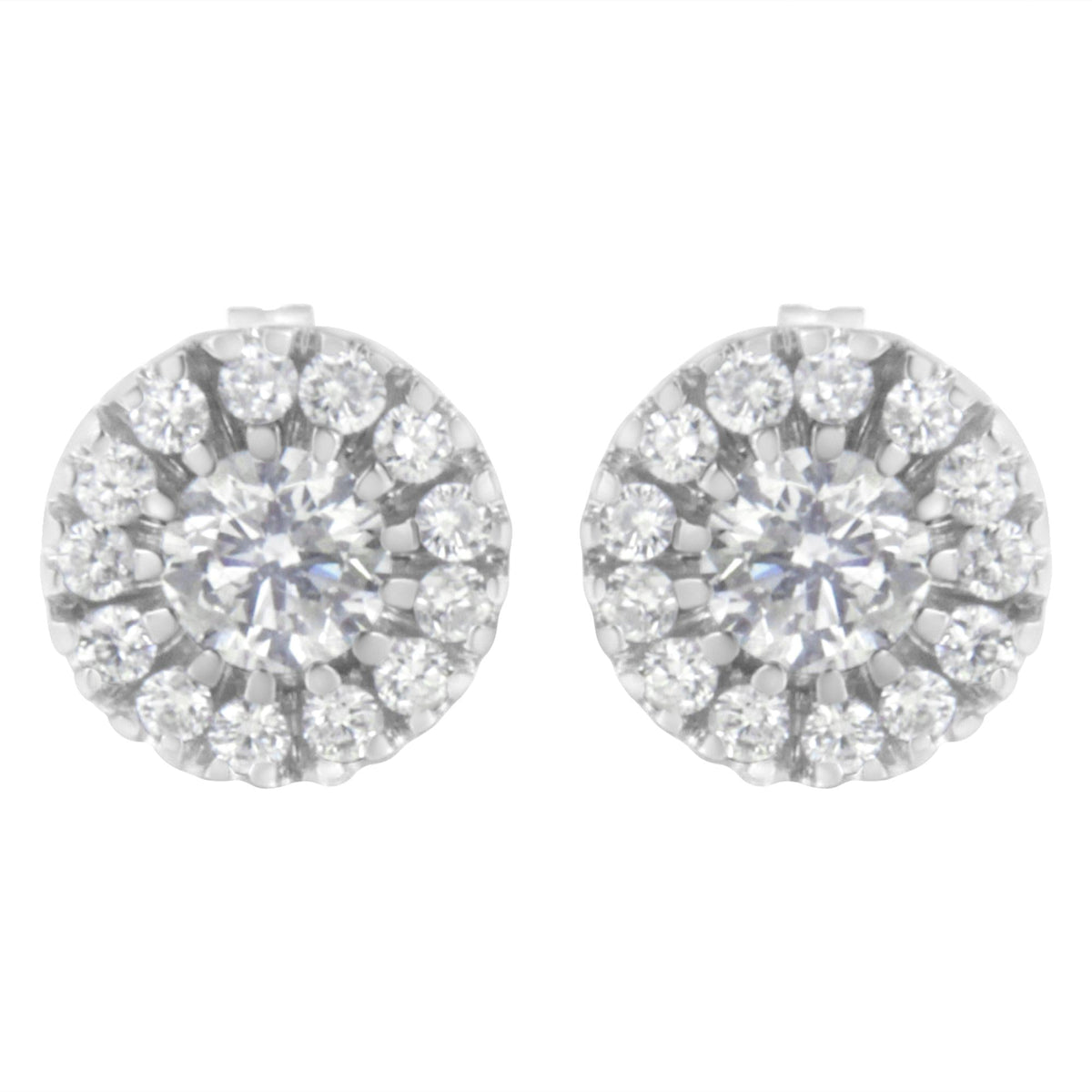 14k White Gold 1 cttw Diamond Halo Stud Earrings (I-J Clarity, I1-I2 Color)