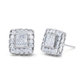 Diamond Scallop-Edge Square Halo Stud Earrings in 14K White Gold