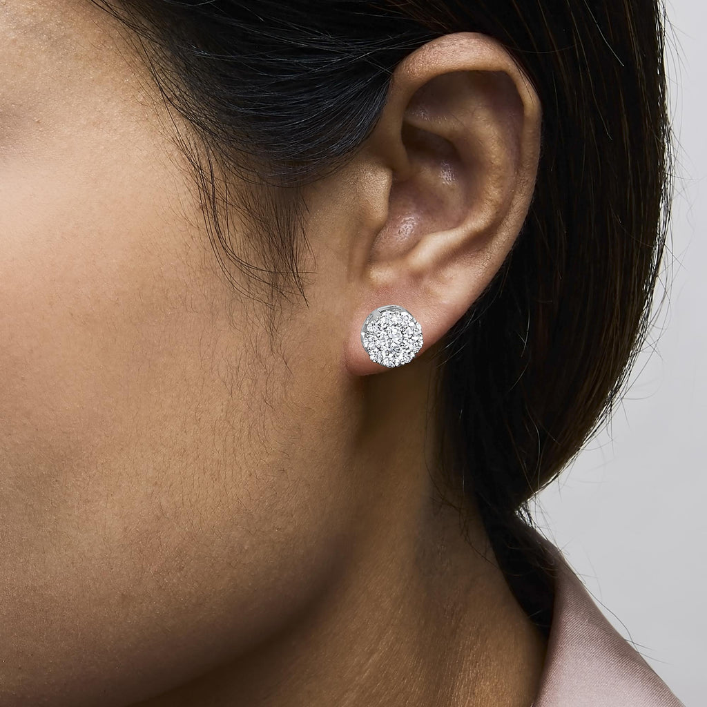 Lab Grown Diamond Halo Stud Earrings in 14K White Gold