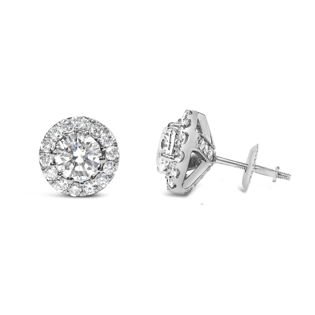 Lab Grown Diamond Hidden Halo Stud Earrings in 14K White Gold